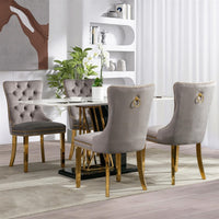 AADEN 6x Velvet Dining Chairs with Golden Metal Legs-Grey