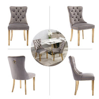 AADEN 8x Velvet Dining Chairs with Golden Metal Legs-Grey