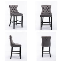 4X Velvet Bar Stools with Studs Trim Wooden Legs Tufted Dining Chairs Kitchen