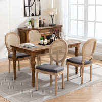 AADEN 4x Rattan Dining Chairs with Solid Wood Legs- Grey