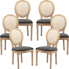 AADEN 6x Rattan Dining Chairs with Solid Wood Legs- Grey