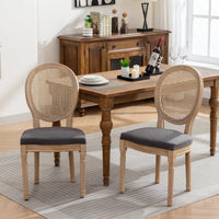 AADEN 6x Rattan Dining Chairs with Solid Wood Legs- Grey