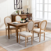 AADEN 6x Linen Dining Chairs with Solid Wood Legs- Beige