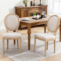 AADEN 6x Linen Dining Chairs with Solid Wood Legs- Beige