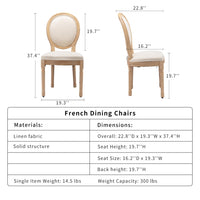 AADEN 8x Linen Dining Chairs with Solid Wood Legs- Beige