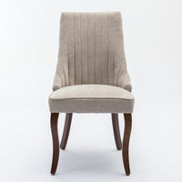 2x Fabric Channel Tufted Dining Chairs with Curved Wood Legs -Beige