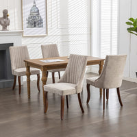2x Fabric Channel Tufted Dining Chairs with Curved Wood Legs -Beige