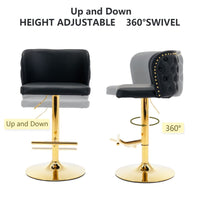 2x Faux Leather Golden Base Swivel Bar Stools- Black