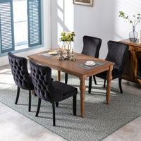 4x Velvet Upholstered Dining Tufted Chairs with Studs Trim and Solid Wood Legs-Black