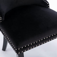 4x Velvet Upholstered Dining Tufted Chairs with Studs Trim and Solid Wood Legs-Black