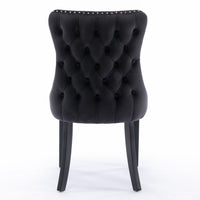 8x Velvet Upholstered Dining Tufted Chairs with Studs Trim and Solid Wood Legs-Black