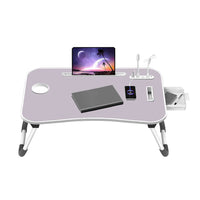 Ekkio Portable Laptop Bed Desk Foldable Legs with USB Charge Port Home Office White