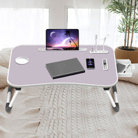 Ekkio Portable Laptop Bed Desk Foldable Legs with USB Charge Port Home Office Light Pink