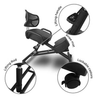 EKKIO Adjustable Ergonomic Office Kneeling Chair with Backrest (Black) EK-KC-101-TH