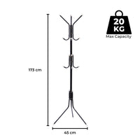 EKKIO 12 Hook Metal Coat Rack Stand with 3-Tier Hat Hanger (Black)EK-CRS-102-GQR
