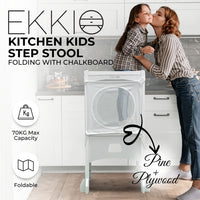 EKKIO Folding Kitchen Kids Step Stool with Chalkboard- Saturn, Moon, Square and Star Shape Design (White) (Without Toy) EK-KSS-102-LFA