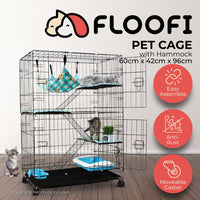 FLOOFI Three-Level Pet Rabbit Bird Cage with Hammock (Black) FI-PRBC-100-XD