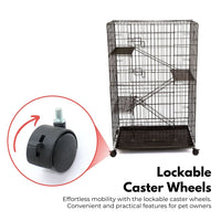 FLOOFI Three-Level Pet Rabbit Bird Cage with Hammock (Black) FI-PRBC-100-XD