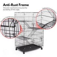 FLOOFI Three-Level Pet Rabbit Bird Cage with Hammock (Black) FI-PRBC-100-XD