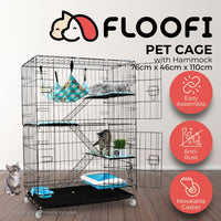 FLOOFI Four-Level Pet Rabbit Bird Cage with Hammock (Black) FI-PRBC-101-XD