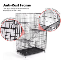 FLOOFI Four-Level Pet Rabbit Bird Cage with Hammock (Black) FI-PRBC-101-XD