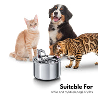 FLOOFI 2L Stainless Steel Pet Water Fountain for Cats and Small Dogs