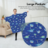 GOMINIMO Hoodie Blanket (Kids Dinosaur Dark blue)