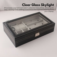 GOMINIMO 6-Slot Watch Box with 3-Slot Eyeglasses PU Leather Display Case (Black)