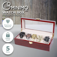 GOMINIMO 5 Slot Watch Display Box Red Wood