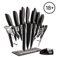 GOMINIMO 17 Piece Kitchen Knife Set with Acrylic Knife Block (Black and Transparent) GO-KKS-100-RC