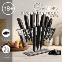 GOMINIMO 17 Piece Kitchen Knife Set with Acrylic Knife Block (Black and Transparent) GO-KKS-100-RC
