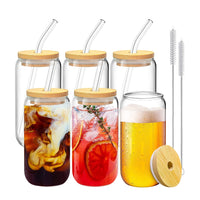 GOMINIMO 6 Pcs Clear Drinking Glasses with Bamboo Lids and Glass Straw(16 Oz ) GO-DG-100-FH