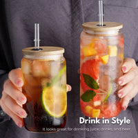 GOMINIMO 6 Pcs Clear Drinking Glasses with Bamboo Lids and Glass Straw(16 Oz ) GO-DG-100-FH