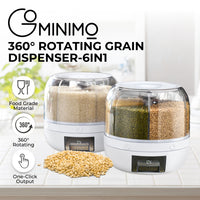 GOMINIMO 6 in 1 Rotating 360pÿ Grain Dispenser with Lid (White) GO-FD-108-LZ