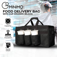 GOMINIMO Insulated Food Delivery Bag with Cup Holders (Black & Grey) GO-FDB-101-KLAD