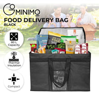 GOMINIMO 80L Large Insulated Food Delivery Bag with Zipper Closure (Black) GO-FDB-102-KLAD