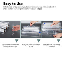 3 in 1 Acrylic Wrap Dispenser with Cutter and Labels Clear