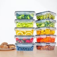 GOMINIMO 10 Pack Rectangular Airtight Food Storage Container Set (Transparent and Black)