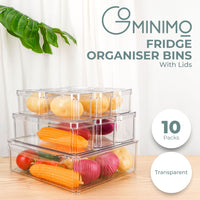GOMINIMO 10 Pack Clear Stackable Fridge Organiser Bins with Lids (Transparent) GO-STO-103-ZG