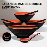 GOMINIMO 4 Sets (12 Piece) Noodle Soup Bowl Dishware with Matching Spoon and Chopsticks (Red and Black) GO-BWL-100-JH