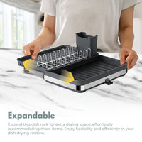 GOMINIMO Expandable Dish Drying Rack with Removable Cutlery Drainer and Utensils Holder (Black) GO-DR-103-HZI