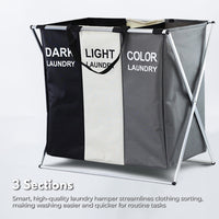 GOMINIMO 135L Foldable Laundry Cloth Hamper with 3 Sections (White+Grey+Black) GO-LB-115-XH