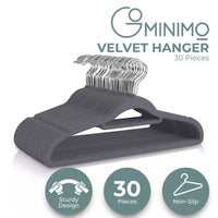 GOMINIMO 30 Pack of Non-Slip Velvet Suit Hangers with Tie Organisers