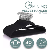 GOMINIMO 30 Pack of Non-Slip Velvet Suit Hangers with Tie Organisers (Black) GO-VH-100-SH