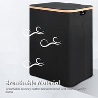 GOMINIMO Folding Bamboo & Canvas Laundry Hamper with Single Lid (Black)GO-LB-116-SJ