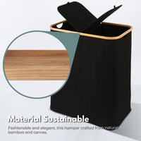 GOMINIMO Folding Bamboo & Canvas Laundry Hamper with Double Lid(Black)GO-LB-117-SJ