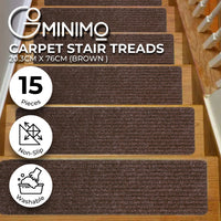 GOMINIMO Set of 15 Non Slip Carpet Stair Tread 20.3 x76cm (Brown) GO-CST-101-LD