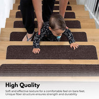 GOMINIMO Set of 15 Non Slip Carpet Stair Tread 20.3 x76cm (Brown) GO-CST-101-LD