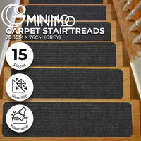 GOMINIMO Set of 15 Non Slip Carpet Stair Tread 20.3 x76cm (Grey) GO-CST-100-LD