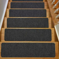 GOMINIMO Set of 15 Non Slip Carpet Stair Tread 20.3 x76cm (Grey) GO-CST-100-LD
